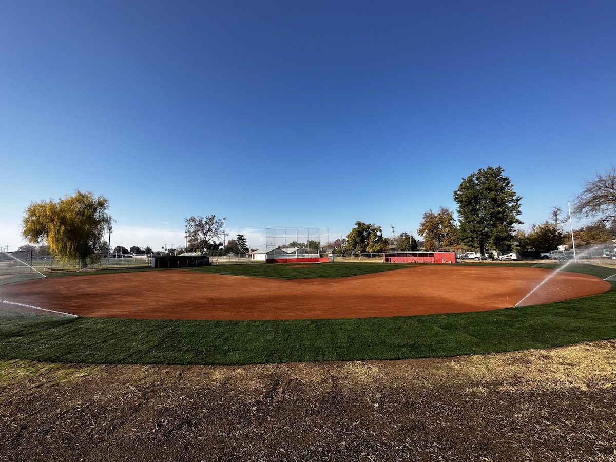new baseball field with infield materials both clay and sod